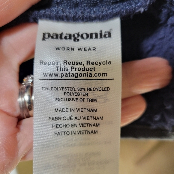 Patagonia hooded full sherpa zip up jacket  sweater navy blue XS - Picture 8 of 8